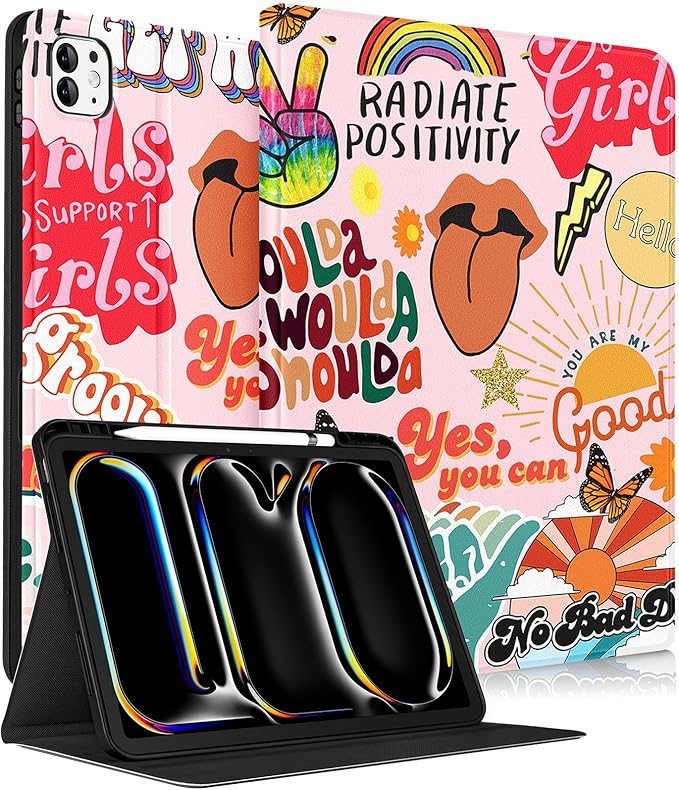Uppuppy for iPad Pro 13 Inch Case 2024 - Women Cute Girls Folio Smart Cover with Pencil Holder Aesthetic Girly Pretty Unique Fashion for iPad Pro M4 13 Inch Cases A2925 A2926 A3007