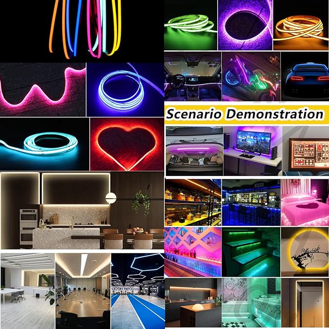 5mm COB LED Strip ,12V 400LEDs/m RA>90 High CRI LED Tape Light,Multiple color options, Cuttable Flexible,16.4FT 2000LEDs IP30 COB LED Light for Indoor House Kitchen Room Decor (Ice Blue)
