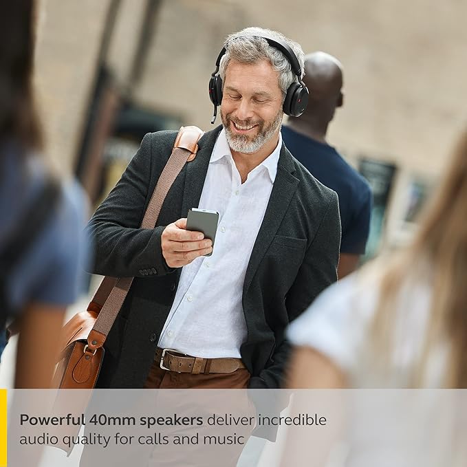 Jabra Evolve2 75 PC Wireless Headset with Charging Stand and 8-Mic Technology - Dual Foam Stereo Headphones with Advanced Active Noise Cancelling, USB-C Bluetooth Adapter and MS Compatibility - Black