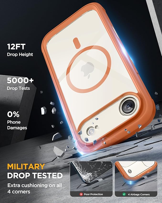Miracase Magnetic for iPhone Air Case 6.5" [Compatible with MagSafe] Full-Body Phone Case with Built-in Glass Screen Protector & Camera Control,Drop Proof iPhone 17 Air Case Cover, Orange