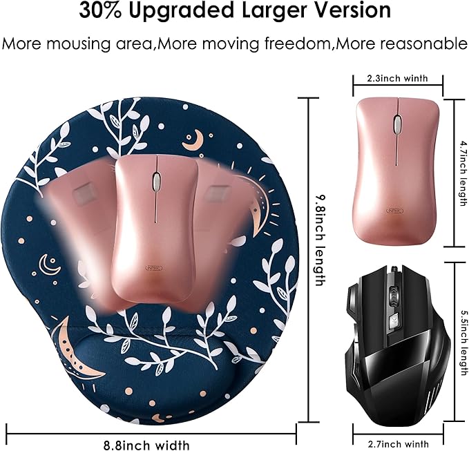 Ergonomic Mouse Pad with Wrist Support,Cute Mouse Pads with Wrist Rest,Comfortable Mouse Pad for Home Office Gaming Working Computers Laptop,Pain Relief with Non-Slip PU Base (White Leaf)