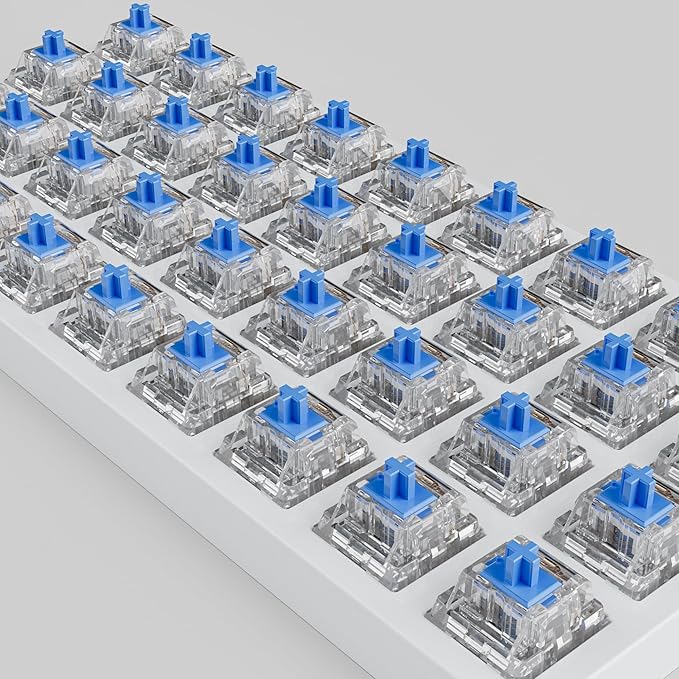 Zhouwang 72PCS Crystal Blue Clicky Mechanical Keyboard Switches,3-Pin Hot-Swappable Pre-Lubricated Switch with 2 Kailh Switches,Crisp Click Sound,for Gaming Keyboards & 3D Print Accessories