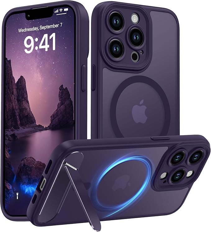 Magnetic Compatible with iPhone 13 Pro Case, [Built-in Kickstand][Full Camera Protection][Compatible with MagSafe][Anti-Fingerprint] Shockproof Phone Case for iPhone 13 Pro 6.1",Purple