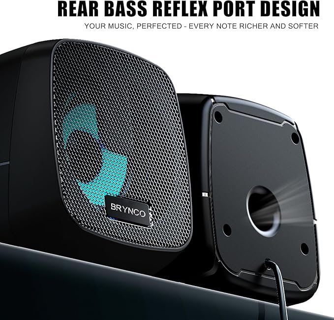 Computer Speakers for Desktop PC, 2.0 Stereo USB-Powered Speakers with 3.5mm AUX, in-Line Volume Control with LED Lights, Compact Plug and Play Speakers for Students, Teens, Monitor, Laptop