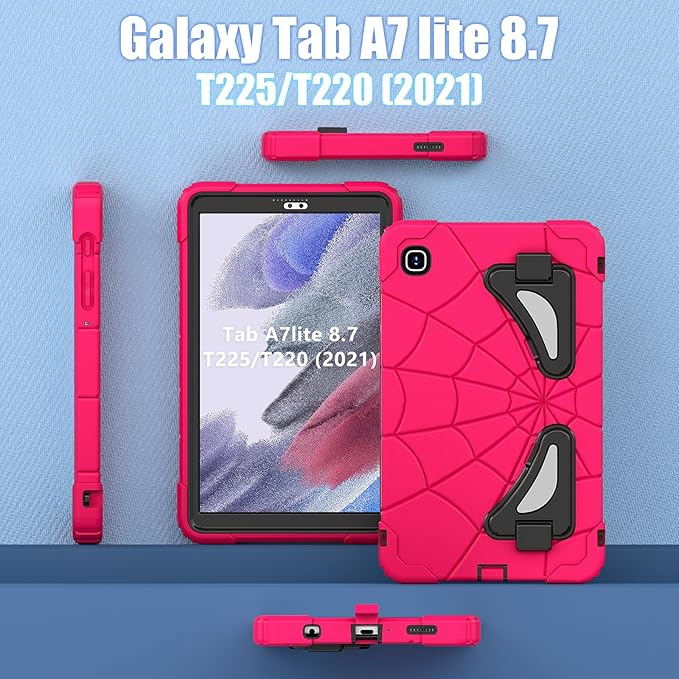 AKABEILA Compatible with Samsung Galaxy Tab A7 Lite 8.7 inch T225/T220(2021) Tablet Case，Lightweight Shockproof Rugged Protective Cover with Kickstand for Kids Children Boys Babies Strawberry Black