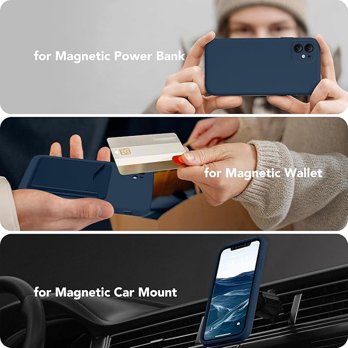 Magnetic for iPhone 11 Phone Case Silicone, Compatible with MagSafe, [Full Camera Protection][Screen Protector] Slim Shockproof Protective Case for iPhone 11 6.1", Deep Blue