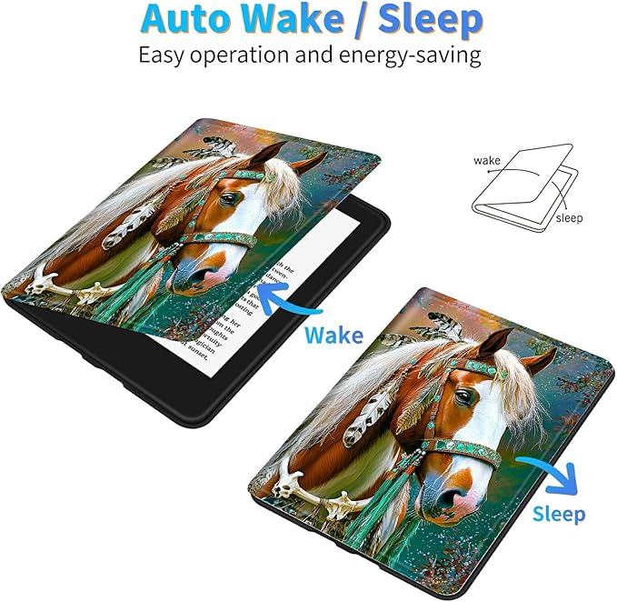 for 6" All-New Kindle Paperwhite 4 10th Generation (Model No. PQ94WIF) E-Reader Case, Slim Kickstand Stand Leather Smart Cover with Auto Wake/Sleep, Feathered Horse
