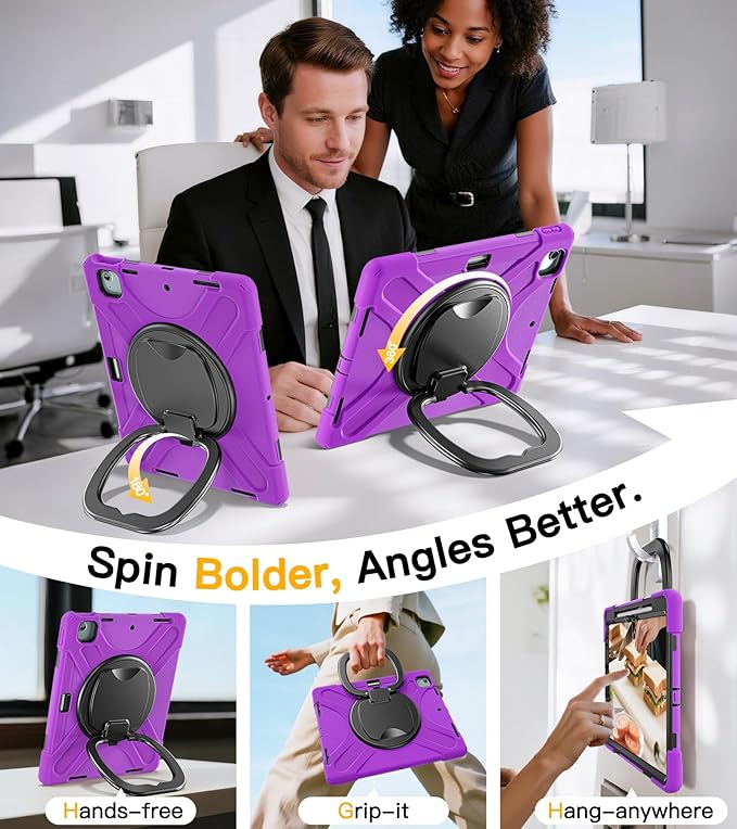 BRAECN Case for iPad Air 13 Inch M4 2026/M3 2025/M2 2024 & iPad Pro 12.9 6th/5th/4th/3rd Gen: Military Grade Silicone Protective Cover with Pencil Holder, Kickstand, Handle, Shoulder Strap, Purple