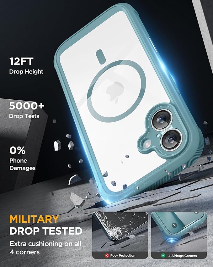 Miracase for iPhone 17 Case 6.3'', Full-Body Military Grade Drop Protection Outdoor Phone case with Built-in Glass Screen &Camera Control,Easy Installation,No Gap,Compatible with MagSafe, Green