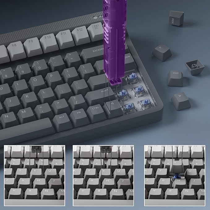 Translucent 2 in 1 Keycap and Switch Puller for Hot-Swappable Mechanical Keyboards,Easy to Remove and Replace Switch & Key Cap Key Remover Puller (Stainless Steel 304) Keyboard Switch Removal Tool
