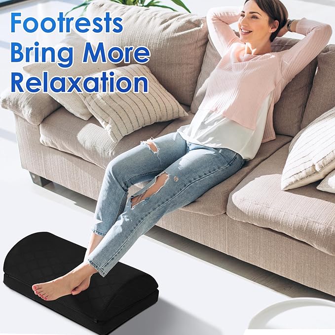 CushZone Foot Rest for Under Desk at Work Adjustable Foam for Office and Home, Office Desk Accessories，Comfortable Footrest with 2 Adjustable Heights，Back & Hip Pain Relief (Black-16.9 in)