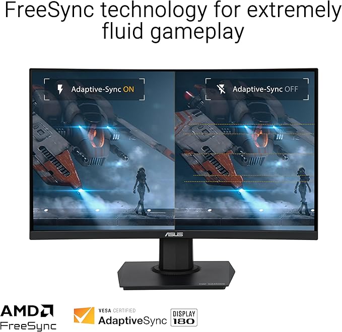 ASUS TUF Gaming 24” (23.6 inch viewable) Curved Monitor (VG24VQER) – FHD, 180Hz, 1ms, DCI-P3 90%, Extreme Low Motion Blur Sync, FreeSync, Shadow Boost, Eye Care, DisplayWidget Center, 3yr Warranty