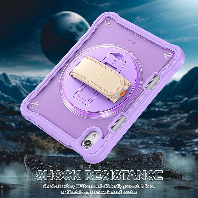 ProCase Rugged Case for iPad mini 7th(A17 Pro) 2024 / 6th Generation 8.3" 2021, Heavy Duty Shockproof Rugged Cover with Hand Strap 360 Degree Rotatable Kickstand Protective for iPad mini 8.3 -Purple