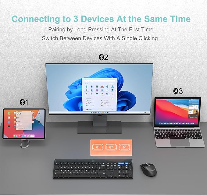 Arteck Solar Bluetooth Keyboard, Universal Multi-Device Full Size Wireless Keyboard for Windows iOS Android Computer Desktop PC Laptop Surface Tablet Smartphone Rechargeable Battery