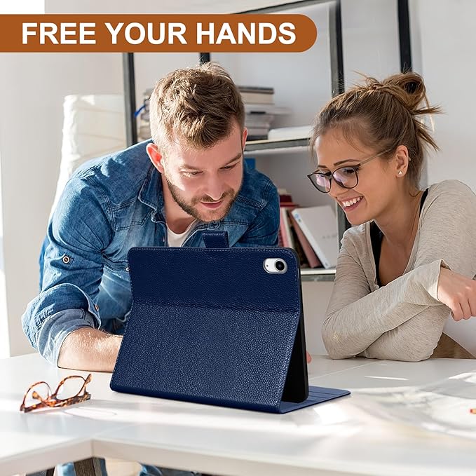 Genuine Leather Case for iPad 11th Gen 11" (2025/A16) & 10th Gen 10.9" (2022) | Slim Protective Cover with Adjustable Stand, Magnetic Closure, Auto Wake/Sleep, Premium Leather | Blue