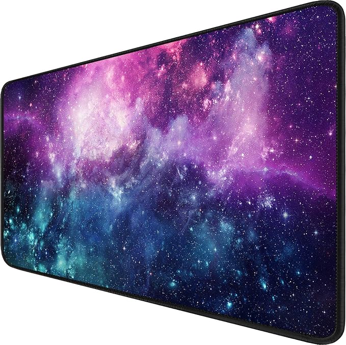 Gaming Mouse Pad with Stitched Edges, (35.4X15.7In) Durable Non-Slip Natural Rubber Base, Waterproof Computer Keyboard Pad Mat for Esports Pros/Gamer/Desktop/Office/Home, Galaxy