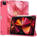 DTTO for iPad Pro 11 inch 4th/3rd/2nd/1st Generation 2022/2021/2020/2018 Case, Smart Slim Trifold Stand Soft TPU Back Cover with Built-in Pencil Holder, Also Fit iPad Air 5/4,Red Marble