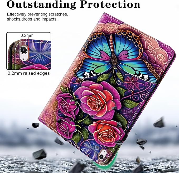 Case for iPad Air 13 inch M4 2026/M3 2025/M2 2024 with Pencil Holder & Card Slots & Auto Sleep, Embossed PU Leather Stand Magnetic Shockproof Cover Case for iPad Air 13 - Colorful Butterfly