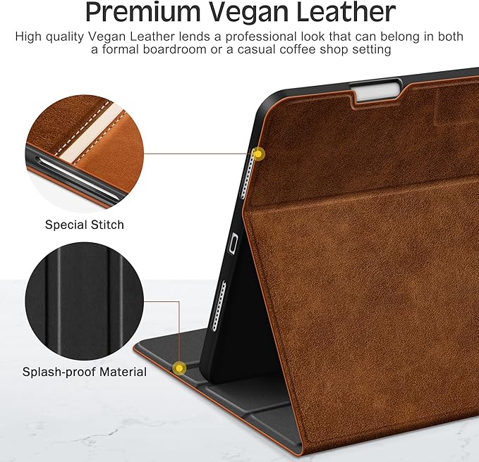 KingBlanc Case for iPad Pro 11 inch (M5 2025/M4 2024) with Pencil Holder, Vegan Leather Smart Stand Cover, Auto Sleep Wake, Support Pencil Pro/(USB-C), Viewing/Typing Angle, Durable Protection, Brown