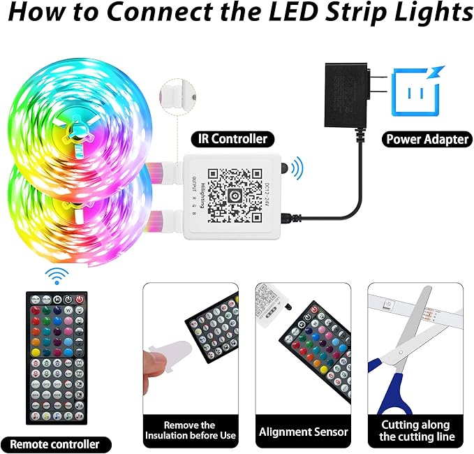 GANZQH Led Lights for Bedroom 150FT Music Sync Color Changing Led Strip Lights with Remote and App Control, RGB Led Lights for Room, Christmas Decor (2 * 75FT)