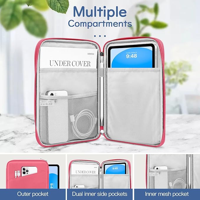 Dadanism 9-11 Inch Tablet Sleeve Bag Carrying Case for iPad (A16) 11th Gen 11", iPad 10th Gen 10.9" Air 5/4, iPad Air M4/Pro M5 11", iPad 9/8/7th Gen 10.2", Galaxy Tab A11+ Plus 11", Watermelon Pink