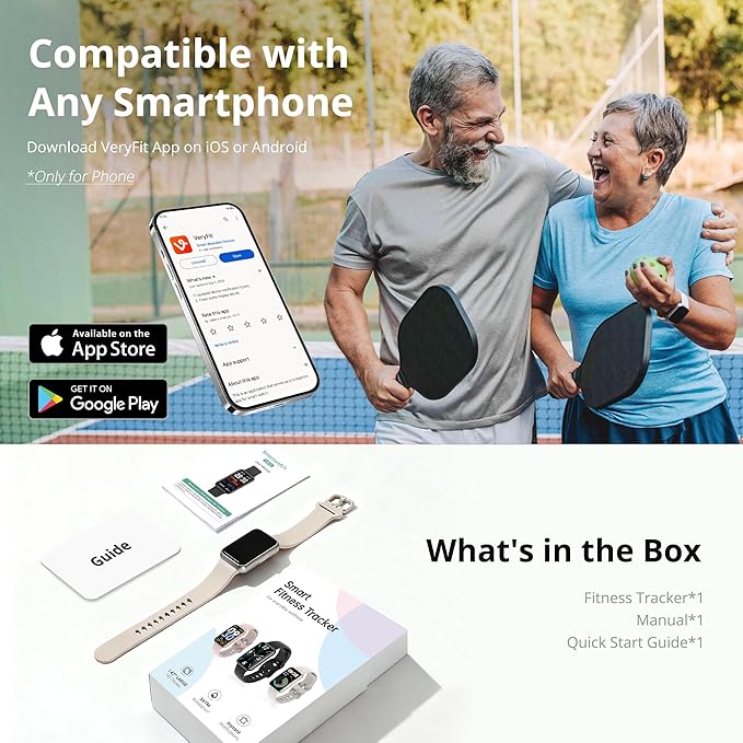 Fitness Tracker for Men & Women, 1.47” HD Smart Band, 24/7 Heart Rate & SpO2 Tracking, Sleep Monitor & Step Counter, 100+ Sports Modes, 3ATM Waterproof, Compatible with Android & iOS, Beige