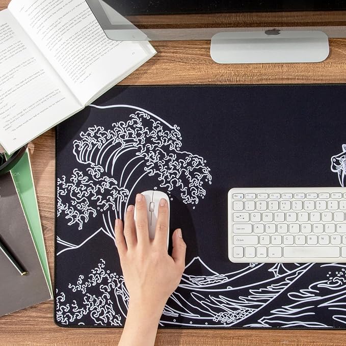 Waterproof Mouse Pad, Japanese Sea Wave Large Keyboard Pad with Anti-Slip Base, Extended Kanagawa Mat Desk Pad, for Gamer, Office & Home, Off to College/Back to School, 31.50"x11.81"