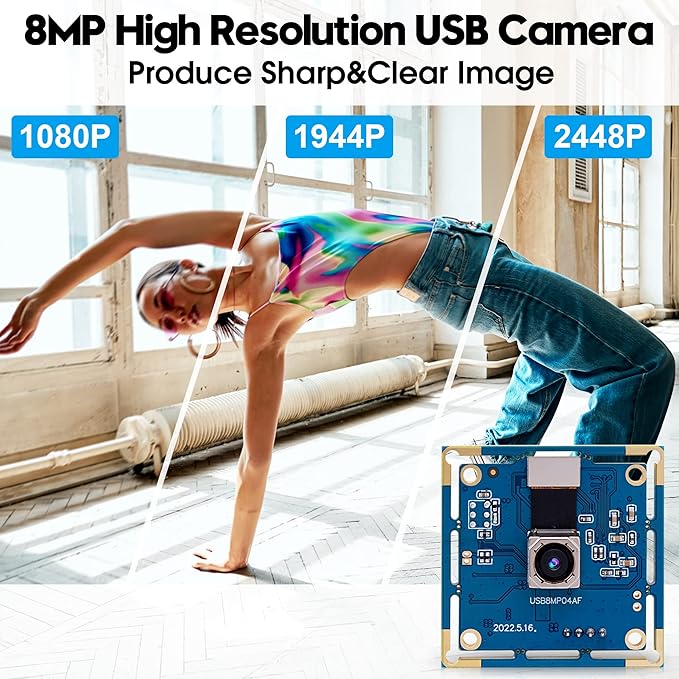 ELP 8MP USB Camera - Autofocus 4K PC & Raspberry Pi Mini UVC USB2.0 Webcam Board IMX179 Industrial Lightburn Camera for Laptop