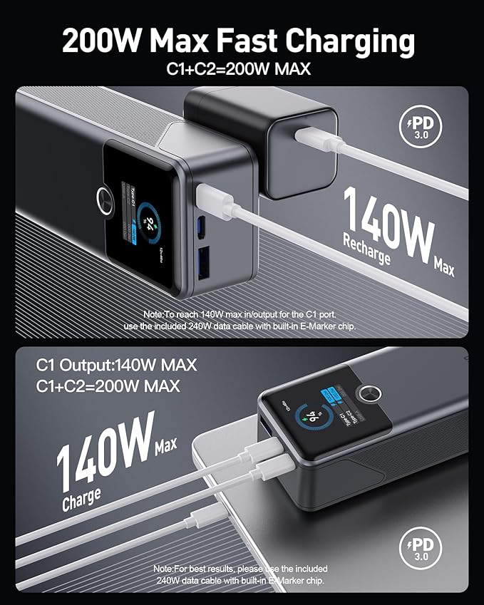 SIXTHGU Laptop Power Bank, 3-Port 20,000mAh Portable Charger with 200W Max Output, PD 3.1 Fast Charging, Flight-Approved for Travel, PowerTower, for MacBook, iPhone 17/16 Series, and More（Beige）