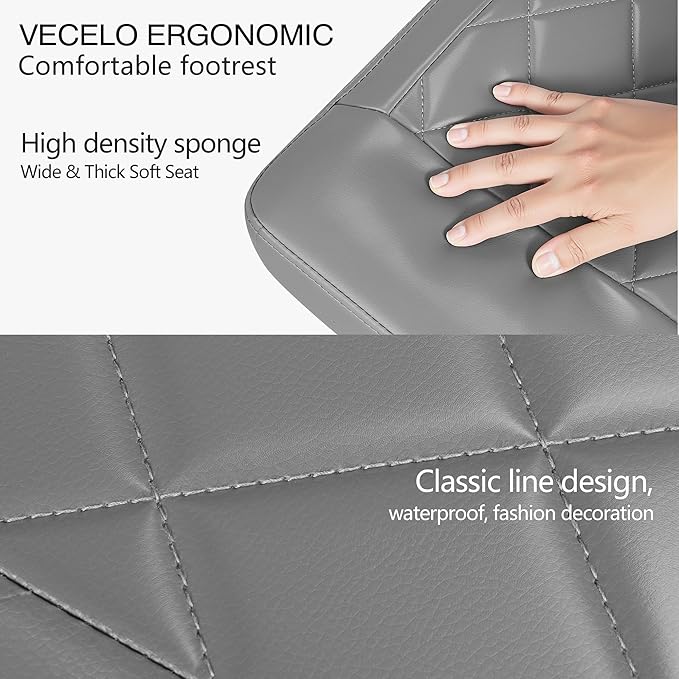 VECELO Under Desk Footrest, PU Ergonomic Foot Rest with Wheels, Comfort Padding, Height Adjustable for Relieving Leg Pain, Stiffness, and etc, Gray