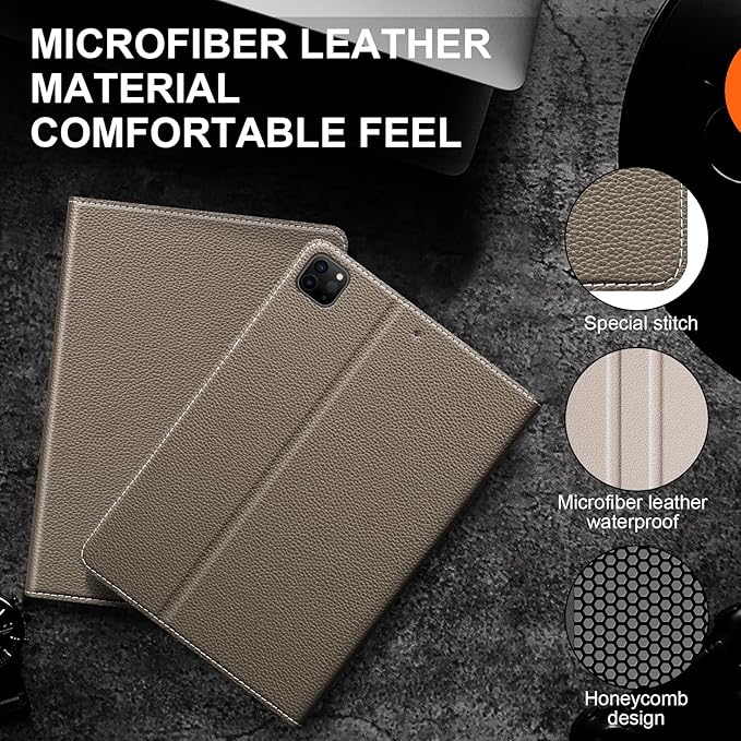 for iPad Pro 11 Inch Case 4th/3rd/2nd/1st Gen (2022-2018), Slim Leather Feel Protective Cover, Multi-Angle Stand & Auto Sleep/Wake Smart Folio, Grey Brown
