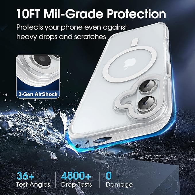 Magnetic Case for iPhone 16 [10Ft Military-Grade Protection] Compatible with MagSafe Shockproof Slim Thin Cover 6.1 inch 16 Phone Case,Clear White