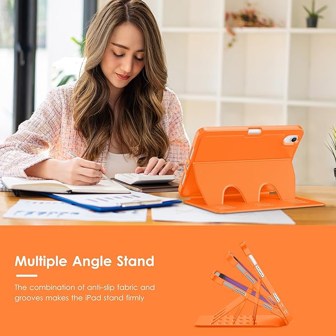 VIKESI Case for iPad mini 7 (A17 Pro) and iPad mini 6,Multiple Angles Magnetic Stand Cover,Shockproof Soft Back,Pencil Holder,and Auto Sleep/Wake,Orange