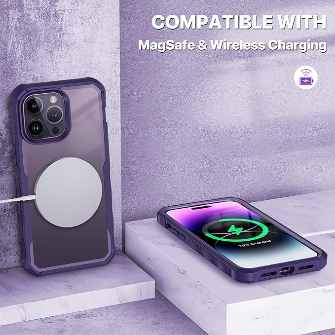 CENHUFO Privacy for iPhone 14 Pro Max Case, Full Body Phone Case with Built-in 9H Tempered Glass Privacy Screen Protector and Camera Lens Protector, Anti Peep Shockproof Bumper Cover - Deep Purple