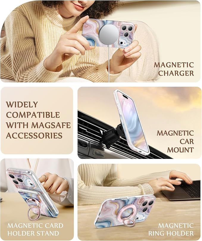 GVIEWIN for iPhone 17 Pro Case Compatible with MagSafe, [Full Camera Protection][Military-Grade Protection] Shockproof Protective Slim Magnetic Marble Phone Case for 17 Pro 6.3", Swirls/Colorful