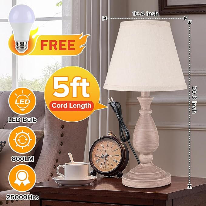 Farmhouse Table Lamps Set of 2, Touch Control & 3 Way Dimmable, Rustic Retro Bedside Lamps for Bedroom Living Room Office (Bulb Included)