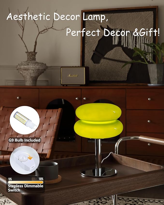 Glivpny Mushroom Lamp Table Lamp for Night Stands,Mid Century Modern Desk Lamps for Bedroom, Vintage Dimmable Bedside Small Cute Lamps, Cool Aesthetic House Warming Gifts New Home Decor (Green)