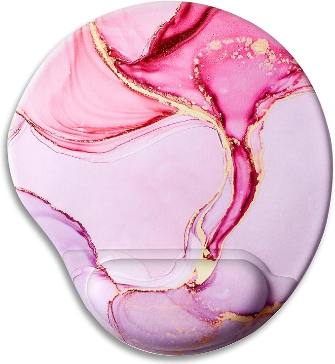 Ergonomic Mouse Pad with Wrist Support,Cute Mouse Pads with Wrist Rest,Comfortable Mouse Pad for Home Office Gaming Working Computers Laptop,Pain Relief with Non-Slip PU Base (Pink Marble)