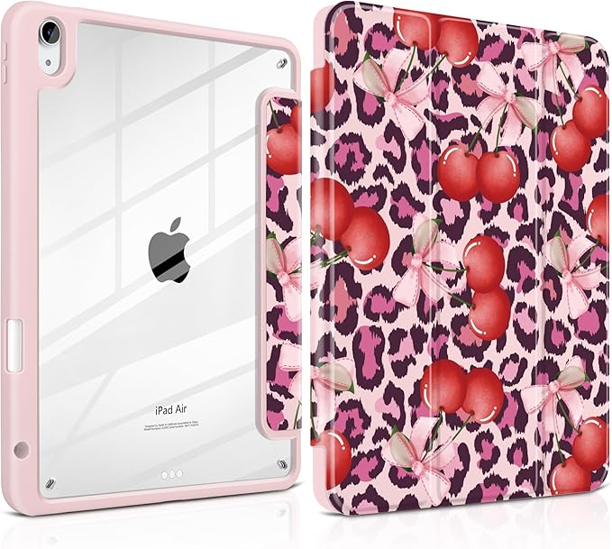 Case for iPad Air 13 inch 2026 M4 2025 M3 2024 M2 Release with Pencil Holder - Aesthetic Cute Design Trifold Cover with Soft TPU Bumper Clear Back Auto Sleep for Girls Women, Leopard Print