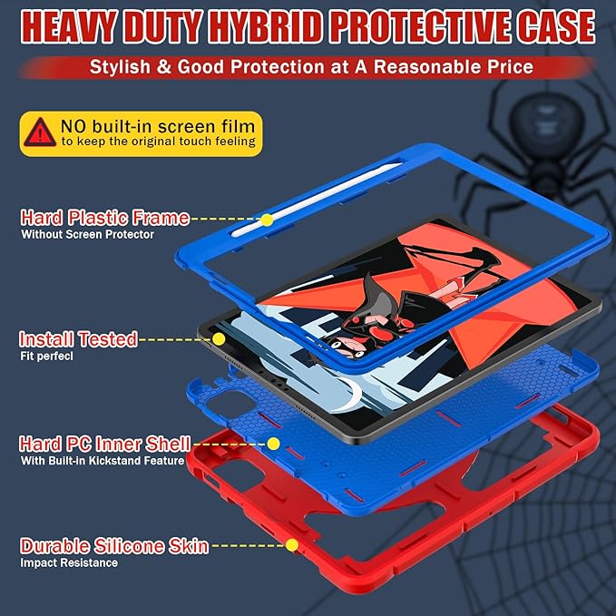 AKABEILA Compatible with Apple iPad Pro 11 inch(2018)/Apple Air 4 10.9(2020)/Air 5 10.9(2022)/Air 6 M2 (2024)/Air 7 M3 (2025) Tablet Case，Cover for Kids Boys Babies with Kickstand Red Blue