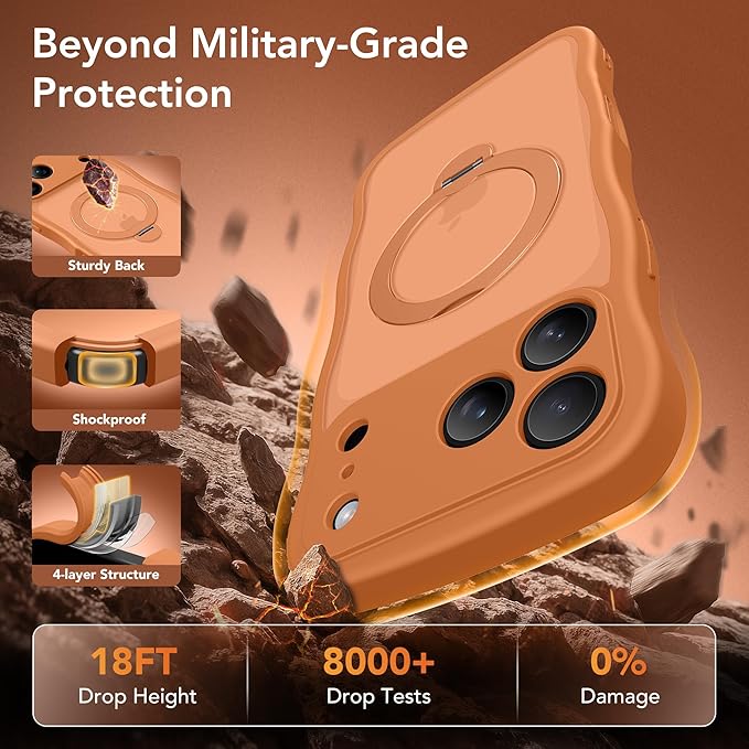 for iPhone 17 Pro Max Case for Women,[Compatible with Magsafe][360° Spin Magnetic Stand][Cute Wave Edge][Military-Grade Protection]Translucent Matte Phone Case for iPhone 17 Pro Max,Cosmic Orange