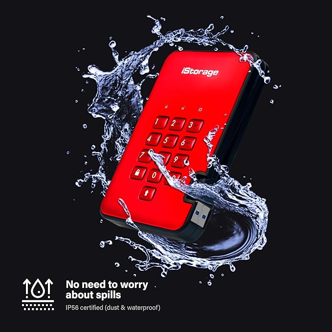 iStorage diskAshur2 HDD 500GB Red | Secure portable hard drive | Password protected | Dust & water resistant | Hardware Encryption