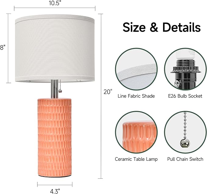 Reaketon Table Lamps for Living Room Set of 2, Ceramic Table Lamps for Bedroom, 20" Modern Lamps for Night Stands, Orange
