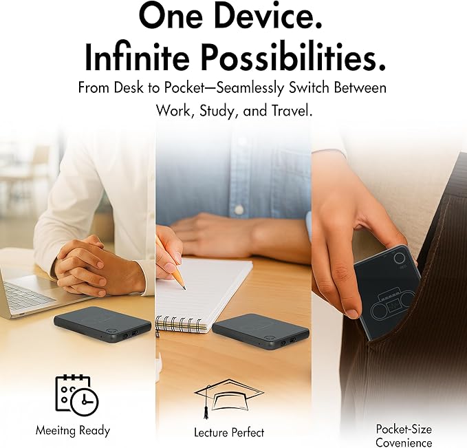 LIMU AI Voice Recorder with App Control - 13h Recording Device, 64GB AI Note Taking Device - GPT 5 Translation, Summaries & Mind Maps (125 Languages), 400 Min/Month, Audio Recorder with Transcription