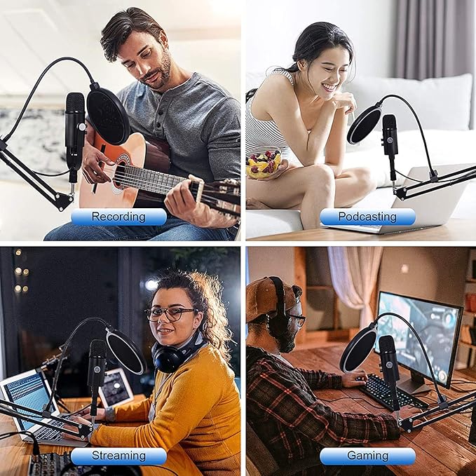 USB Microphone Condenser Computer PC Gaming Mic Podcast Microphone Kit for Streaming,Recording,Vocals,ASMR,Voice,Cardioid Studio Mic for Phone/Pad/Android/MAC/Laptop/PS4/USB C Phone,YouTube