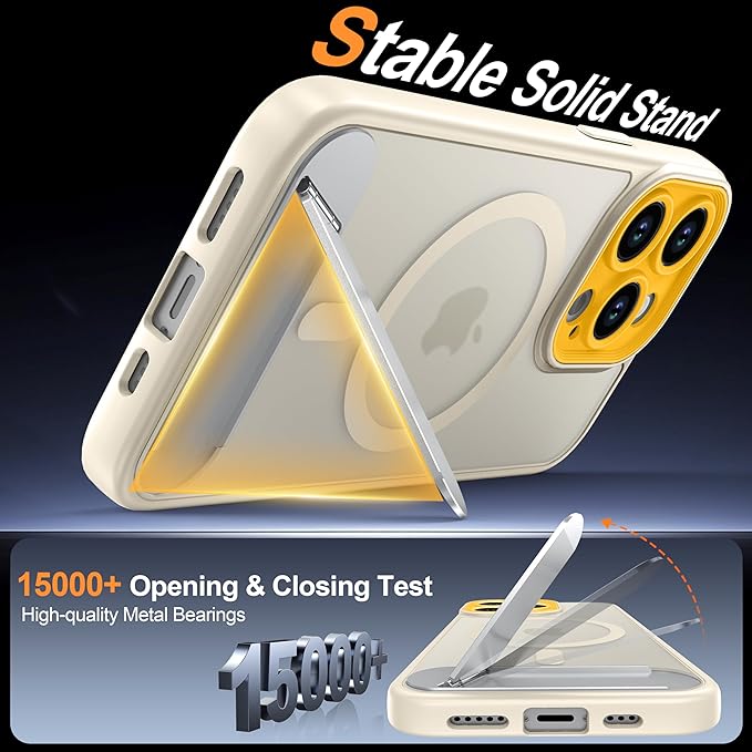 Magnetic Compatible with iPhone 13 Pro Case, [Built-in Kickstand][Full Camera Protection][Compatible with MagSafe][Anti-Fingerprint] Shockproof Phone Case for iPhone 13 Pro 6.1",Beige & Yellow