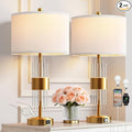 QiMH 25.5" Table Lamp Set of 2 with USB A+C Ports, Gold Lamp for Living Room with Touch Control, Modern Bedside Nightstand Lamp White Lamp Shade Bedroom Home Office Decor (2700K LED Bulbs Included)