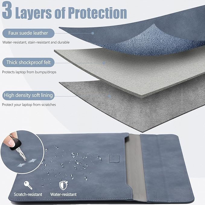 HYZUO 13 Inch Laptop Case Sleeve with Stand for 2026-2018 MacBook Air 13 M5 M4 M3 M2 M1, 2026 13" MacBook Neo, 2026-2016 MacBook Pro 13 M2 M1, iPad Pro/Air 13, Surface Pro 12-3, XPS 13, Haze Blue