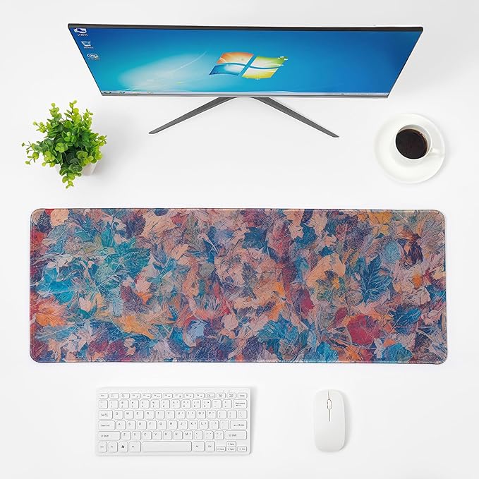 Colored Leaf Mouse Pad,Large Mouse Pad, Soft Rubber Base, Non-Slip Surface,31.5x11.8x0.12inch Long Computer Keyboard Mouse Mat,Office Desk Mat,Gaming Mousepad