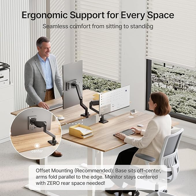 monTEK Single Monitor Arm for Max 45 Inch Ultrawide Screens Adjustable Monitor Desk Mount Holds 35 Lbs Cable Management with Clamp/Grommet Desk Mount, VESA 75/100mm